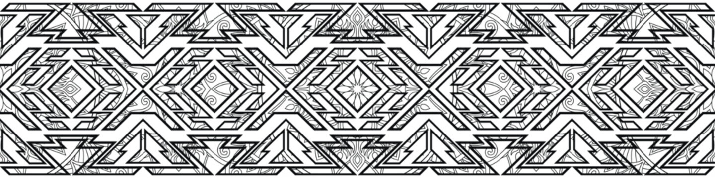 Aztec pattern decorated with mandalas .For seamless borders, ethnic tribes, fabrics, carpets