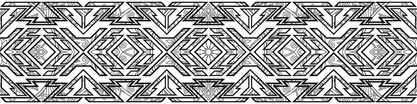 Aztec pattern decorated with mandalas .For seamless borders, ethnic tribes, fabrics, carpets