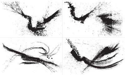 波の背景　セット　手書きの毛筆イラスト