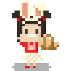 Pixel art cartoon girl with rabbit ear character