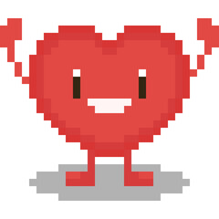 Obraz premium Pixel art cartoon happy heart character