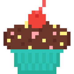 Obraz premium Pixel art chocolate cupcake icon