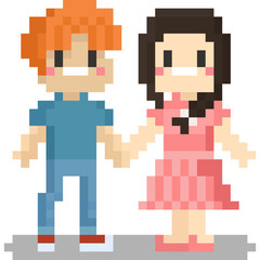 Pixel art couple character holding hand character