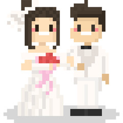 Pixel art couple in white wedding cloth