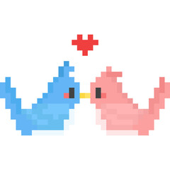 Obraz premium Pixel art kissing bird couple character