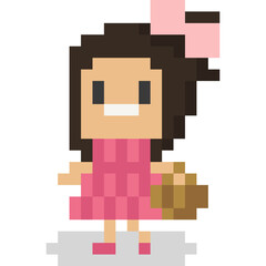 Pixel art little girl with basket