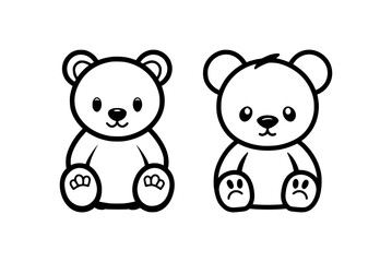 Cute Bear Cartoon Teddy Baby Illustration in Black and White Outline Icon Logo Style