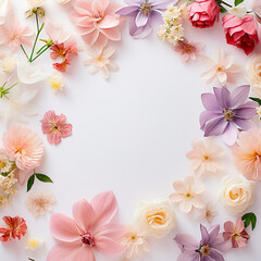 Obraz na płótnie Canvas 白背景に冬の花を散らしたメッセージカードの最適な写真, ai生成による