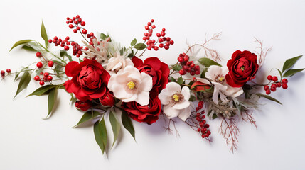 12月の誕生日祝いに最適な赤と白を基調としたバラのアレンジメント、ai生成による