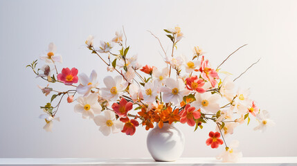 白い花瓶に活けられた華やかな冬の花々, ai生成による
