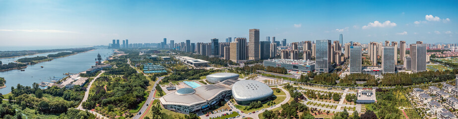 Aerial photography of modern urban architectural landscape in Rizhao, China