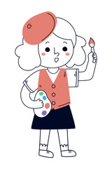 artistic girl with paintbrush doodle icon