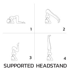 Supported Headstand Yoga Manga Tutorial How Cartoon Vector Illustration Black and White