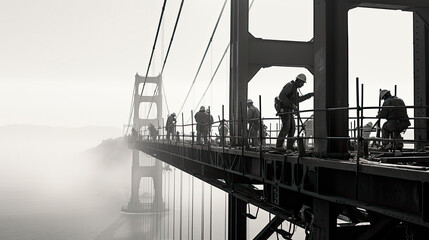 Workers on the Golden Gate Bridge during its construction