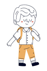 schoolboy with bag doodle icon