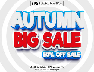 Editable text effect Autumn big sale 50% off 3D Cartoon template style premium vector