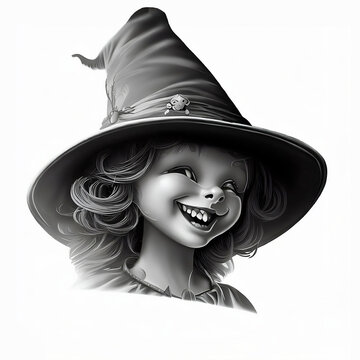 Mischievous Glance on Smiling Little Witch Face
