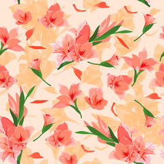 A seamless pattern of colorful Gladiolus flowers. vector illustration. flower background.