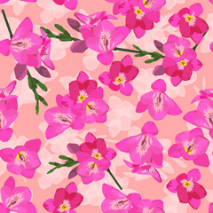 A seamless pattern of Freesia flower. vector illustration. Freesia flower background.