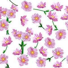 A seamless pattern of Anemone flower. vector illustration.