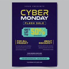 Cyber Monday flash sale flyer design with promo discount illustration on isolated background