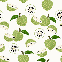 A seamless pattern of Cherimoya fruits. vector illustration.