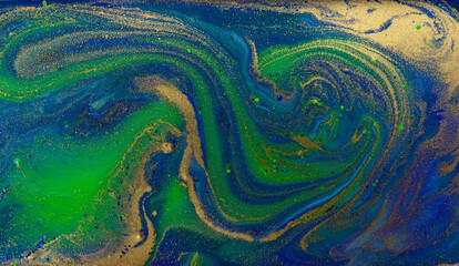 Gold, Yellow and Blue Marble Liquid Pattern.