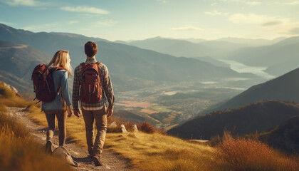  Couple hiking in the mountains