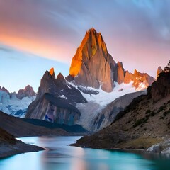 Mount Fitz Roy (also known as Cerro Chaltén, Cerro Fitz Roy, or Monte Fitz Roy) isolated on white background.AI generated
