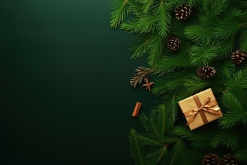 Christmas background with fir branches on a green background.Generative Ai