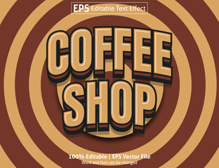 Editable text effect Coffee shop 3D Cartoon template style premium vector