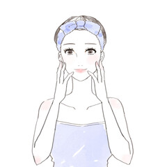 頬に手を当てる女性