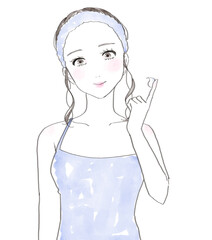 クリームを塗る女性