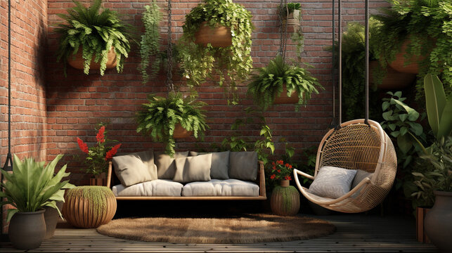 furniture in a garden UHD wallpaper Stock Photographic Image