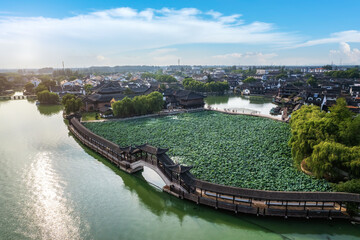 Obraz premium Aerial photography of Jinxi Ancient Town in China