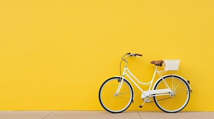 Vintage bicycle with yellow wall background - vintage filter and soft focus
