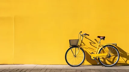 Photo sur Plexiglas Vélo Vintage bicycle with yellow wall background - vintage filter and soft focus