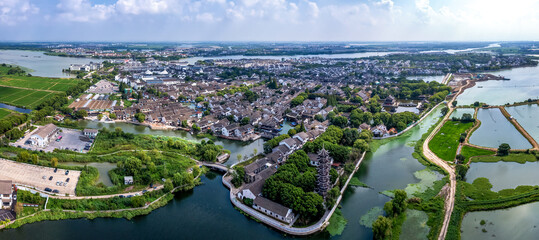 Aerial photography of Zhouzhuang ancient town scenery