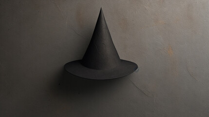 Fototapeta premium Halloween Witch's Hat Paper Craft in Muted Gray and Black Color Tones with Textured Background - Spooky Season Crafts Concept with Copy Space