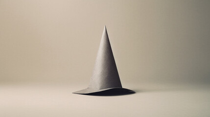 Fototapeta premium Halloween Witch's Hat Paper Craft in Muted Gray and Black Color Tones with Textured Background - Spooky Season Crafts Concept with Copy Space