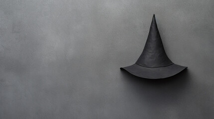 Fototapeta premium Halloween Witch's Hat Paper Craft in Muted Gray and Black Color Tones with Textured Background - Spooky Season Crafts Concept with Copy Space
