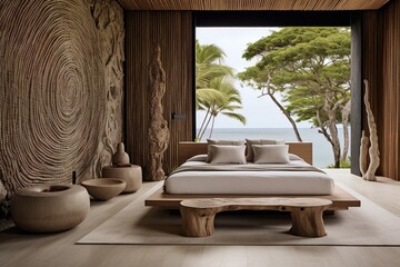 Room interior inspired by wooden, natural materials and colours