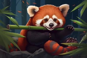 Fotobehang red panda illustration style Made with Generative AI © Ky