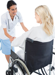 Digital png photo of caucasian female doctor and patient in wheelchair on transparent background