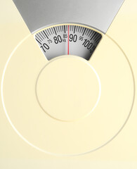 crop of weight scale display to show overweight at 87 kilogram , overweight or diet background concept