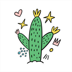 Green cactus in cartoon style. Mexican plant flat design vector illustration.