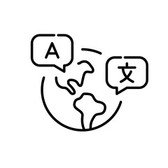 Earth globe with translation symbol messages. Pixel perfect, editable stroke icon