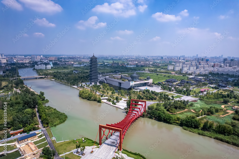 Wall mural Aerial photography of Slender West Lake Park scenery in Yangzhou, China