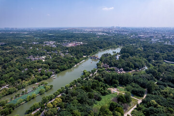 Obraz premium Aerial photography of Slender West Lake Park scenery in Yangzhou, China