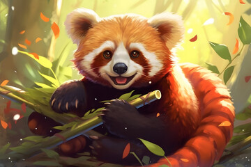 red panda illustration style Made with Generative AI